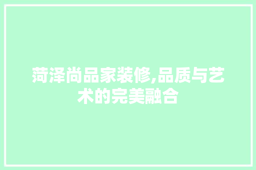菏泽尚品家装修,品质与艺术的完美融合 室内设计