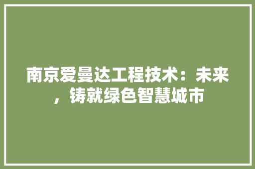 南京爱曼达工程技术：未来，铸就绿色智慧城市