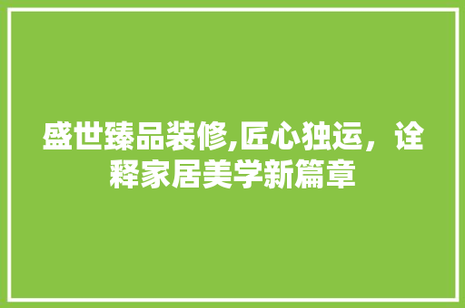 盛世臻品装修,匠心独运，诠释家居美学新篇章