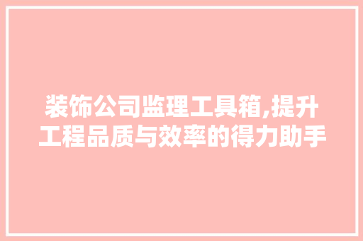 装饰公司监理工具箱,提升工程品质与效率的得力助手