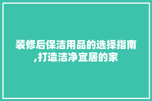 装修后保洁用品的选择指南,打造洁净宜居的家 现代风格装饰