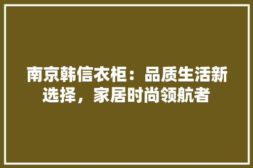 南京韩信衣柜：品质生活新选择，家居时尚领航者 家居装修