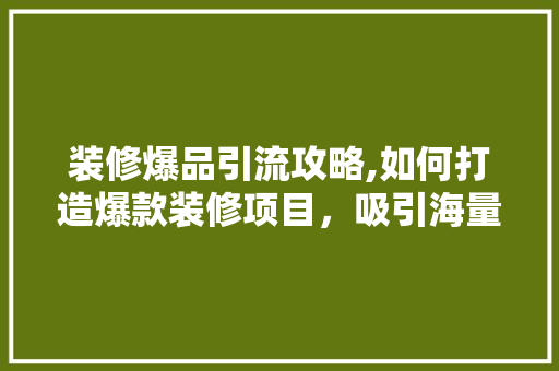 装修爆品引流攻略,如何打造爆款装修项目，吸引海量客户