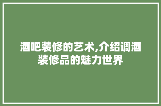 酒吧装修的艺术,介绍调酒装修品的魅力世界