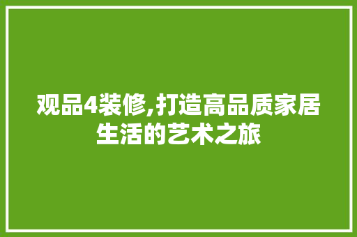 观品4装修,打造高品质家居生活的艺术之旅 现代风格装饰
