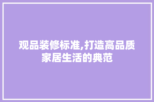 观品装修标准,打造高品质家居生活的典范 家居装修