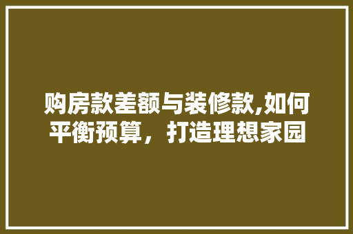 购房款差额与装修款,如何平衡预算，打造理想家园 室内设计
