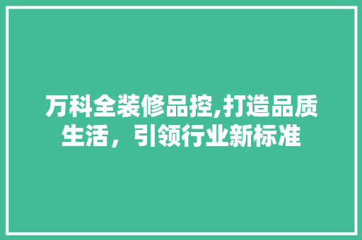万科全装修品控,打造品质生活,引领行业新标准