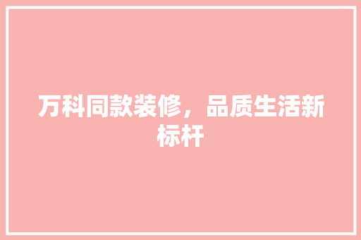 万科同款装修,品质生活新标杆
