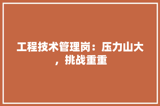 工程技术管理岗:压力山大,挑战重重